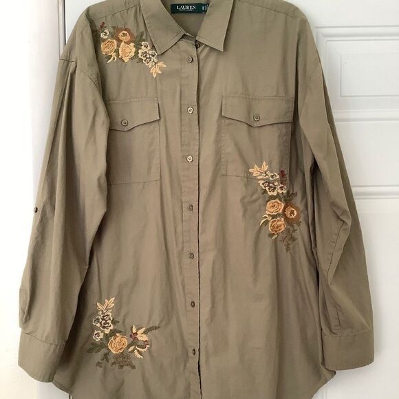 RALPH LAUREN FLORAL EMBROIDERED MILITARY WOMAN BUTTON DOWN SHIRT… - Picture 7 of 16